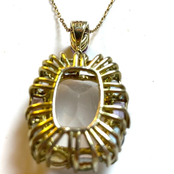 Gold Over Sterling Silver Genuine Pink Quartz Necklace - Picture 4 of 9